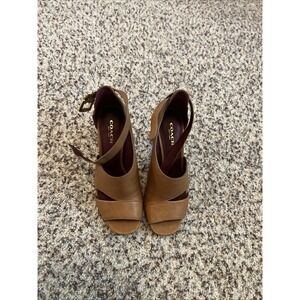 Coach Women Camel Brown Leather Stiletto 3.5" Heels Buckle Close Shoes Sz 6B